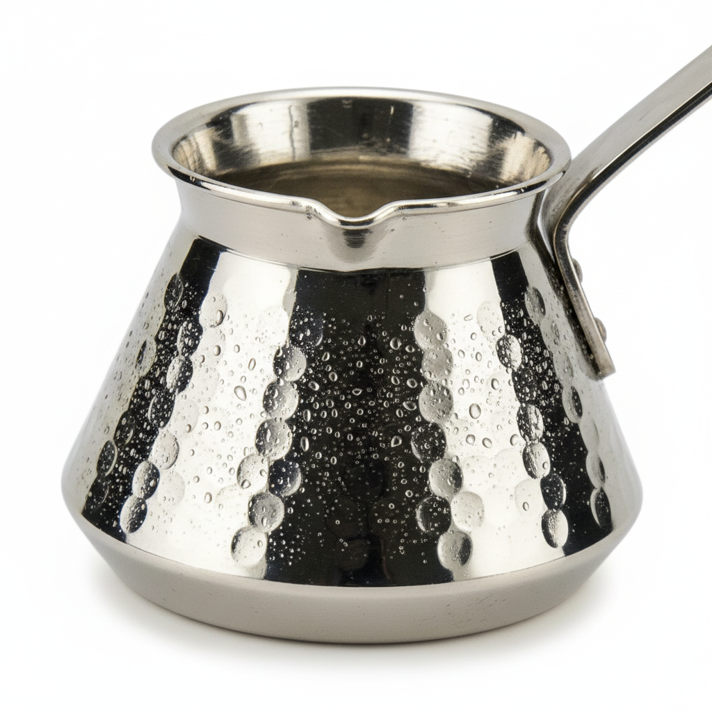 Antep nickel topak copper handle cezve 4-cup macro texture