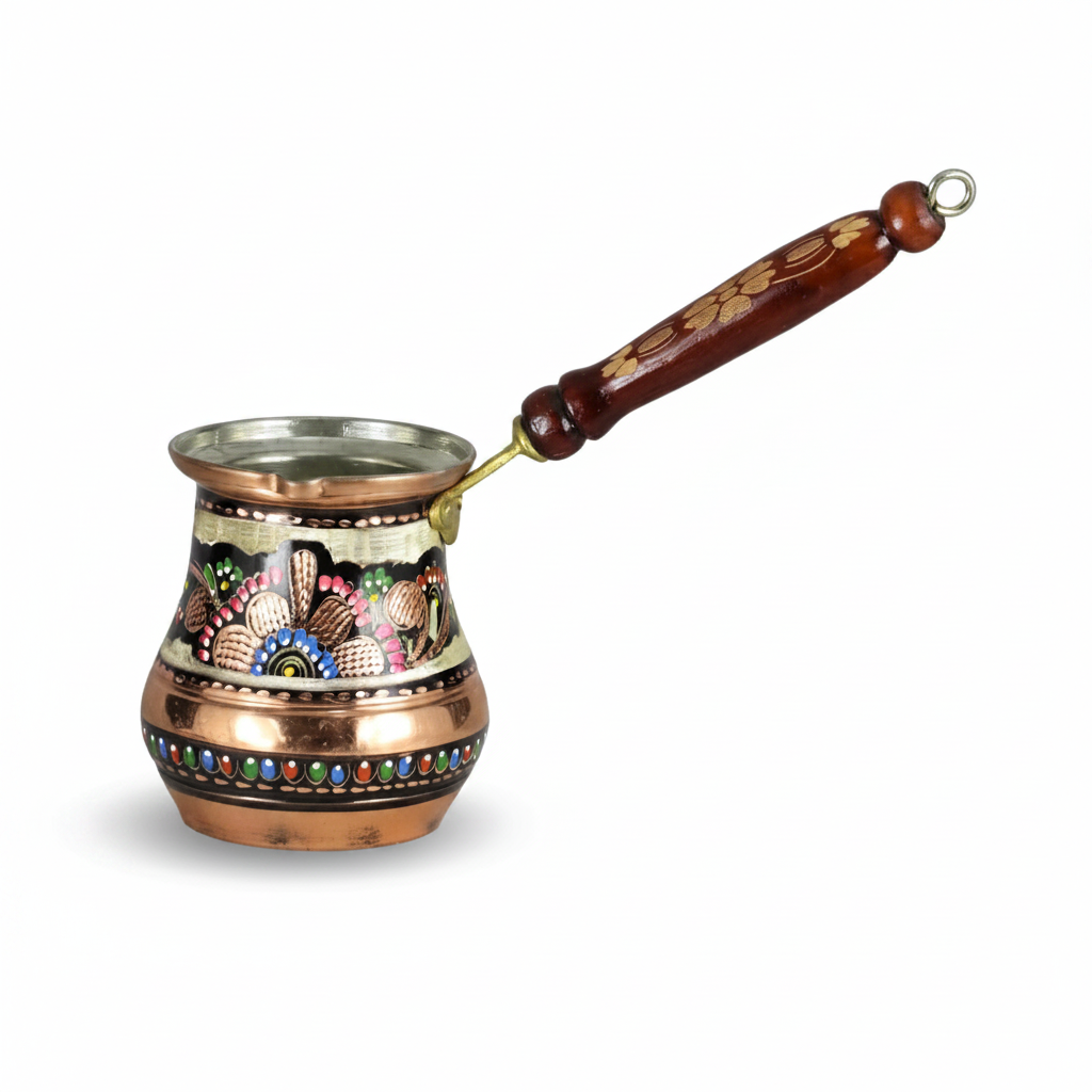 Erzincan enamel floral copper cezve 7-8 cup white background