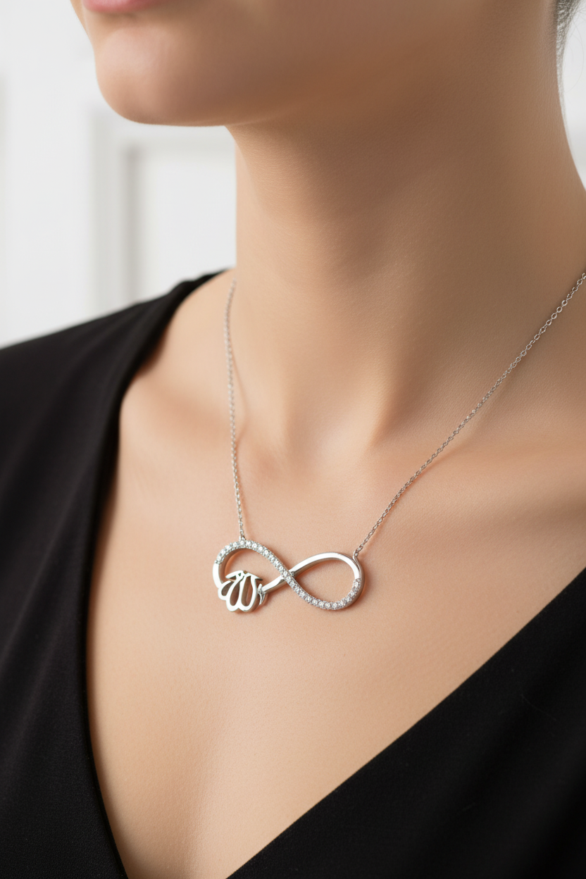 Silver Allah Infinity Necklace - Model
