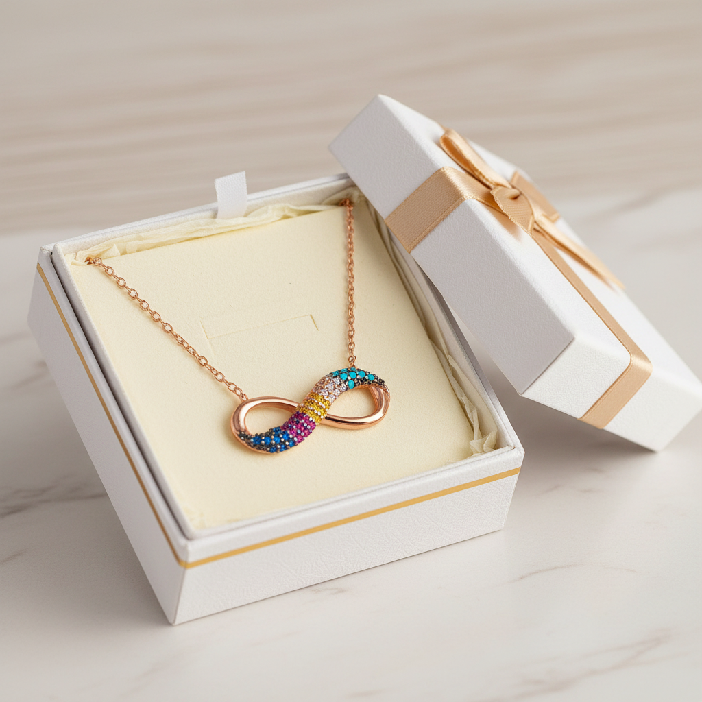 Rose Gold Multicolor Infinity Necklace - Gift