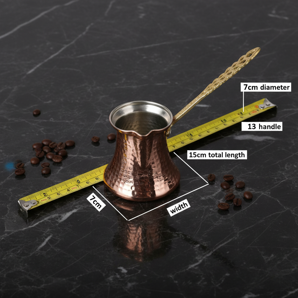 Kervan 150ml copper cezve dimensions flat lay