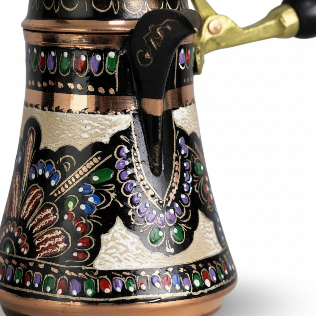 Erzincan floral lidded copper cezve 650ml macro detail