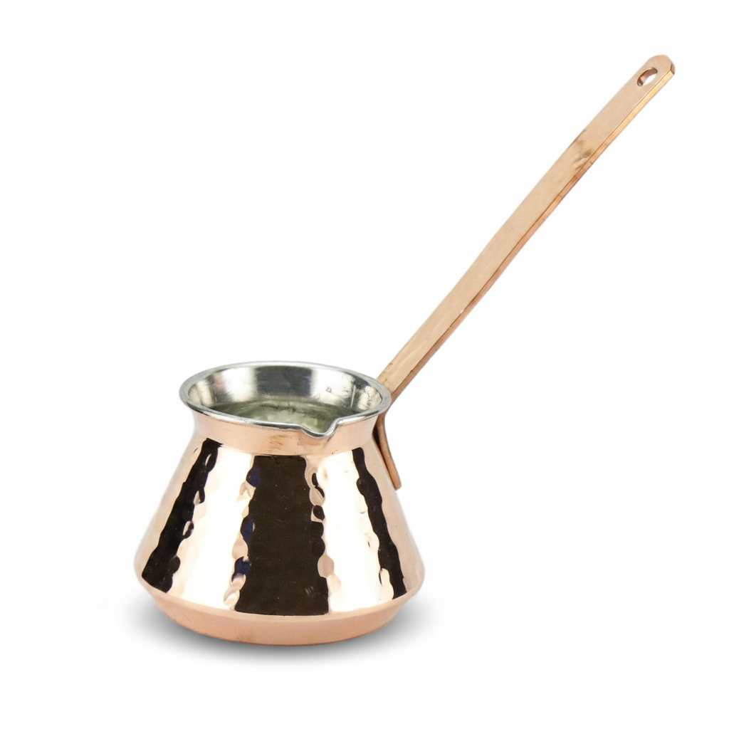 Antep copper topak cezve 4-cup white background