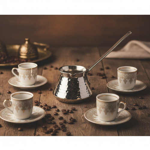 Antep nickel topak copper handle cezve 4-cup lifestyle