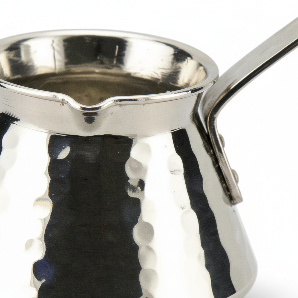 Antep nickel topak copper handle cezve 3-cup macro texture