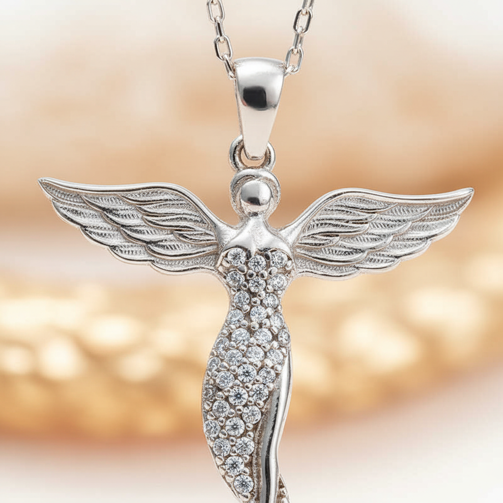 Silver Winged Angel Necklace - Macro