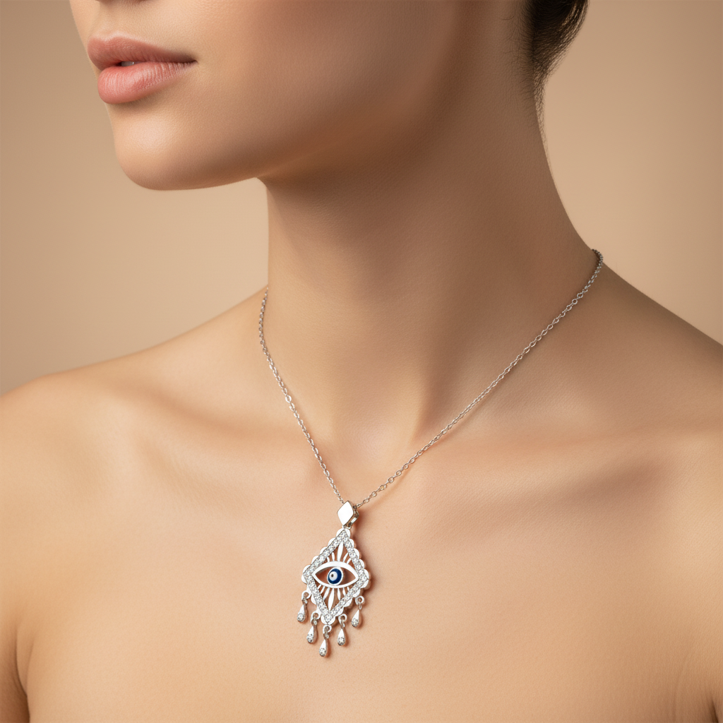 Silver Evil Eye Women's Necklace - Model
