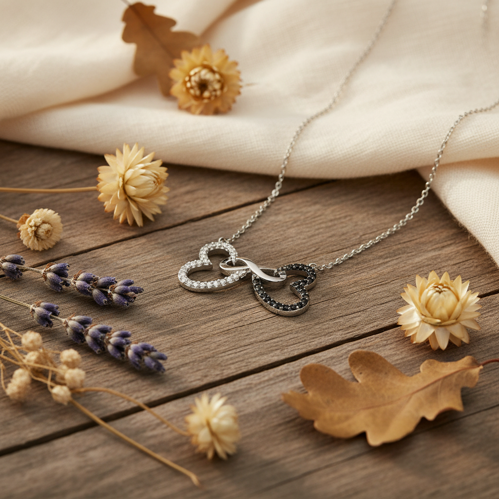 Silver Double Heart Infinity Necklace - Lifestyle