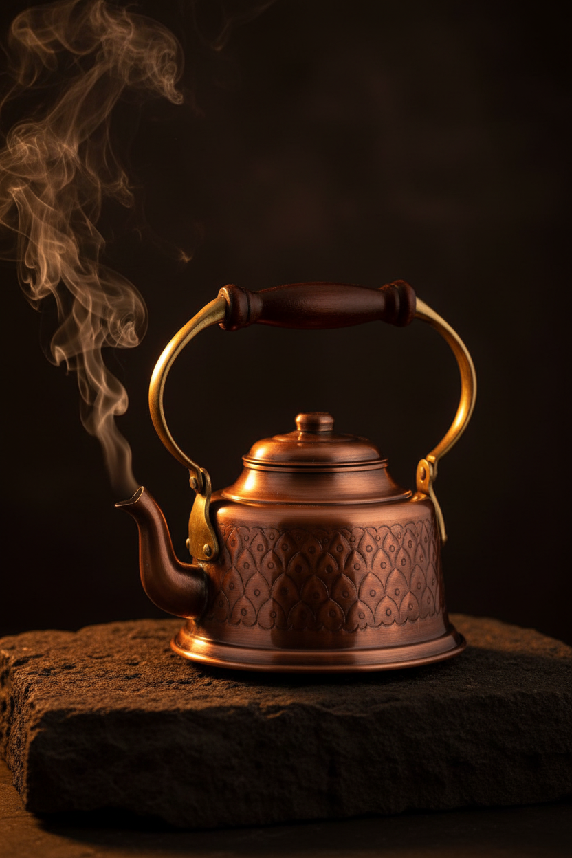 Copper Hand-Engraved Oxide Teapot - Cinematic