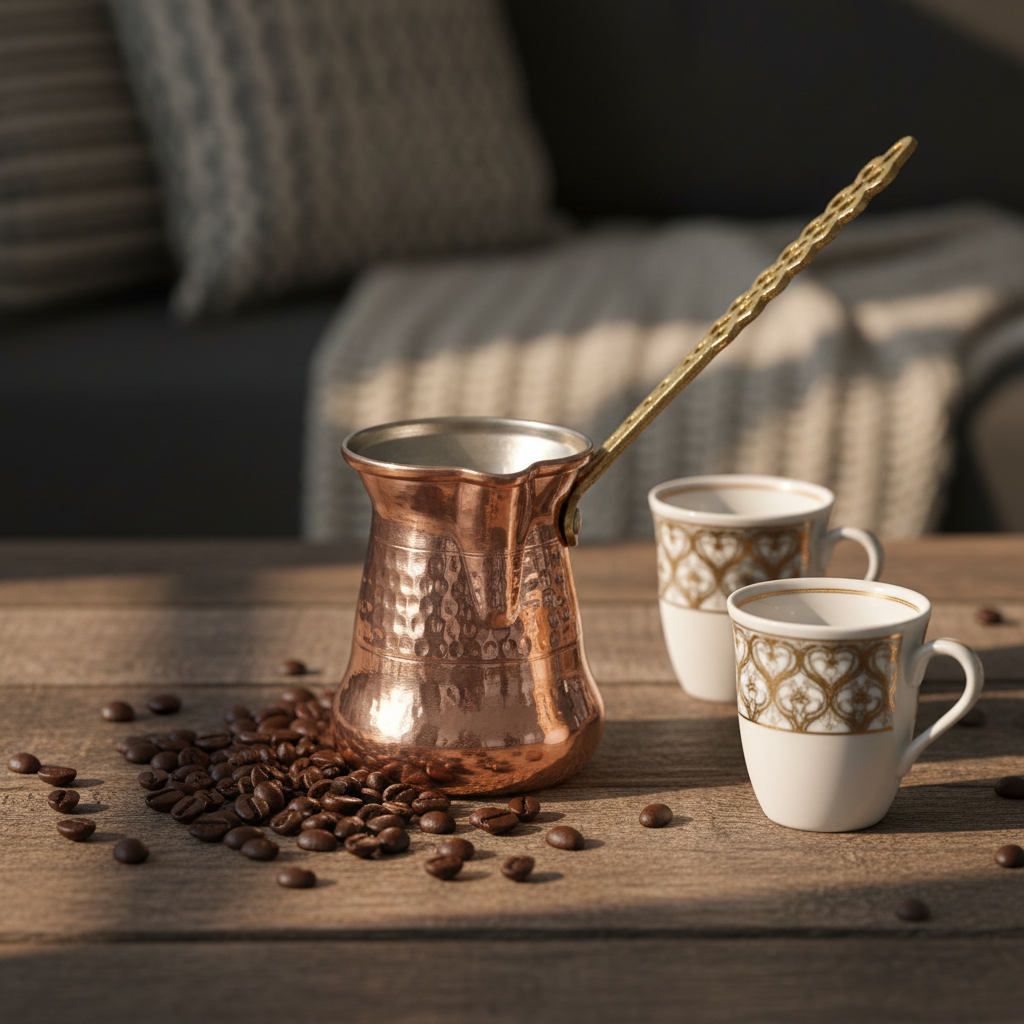 Sultan 250ml brass handle copper cezve lifestyle