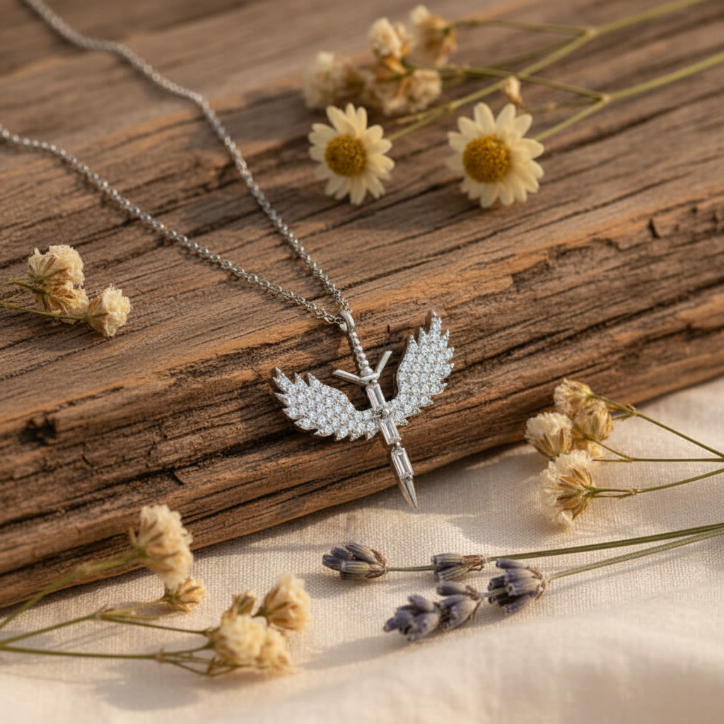 Silver Michael Sword Necklace - Lifestyle