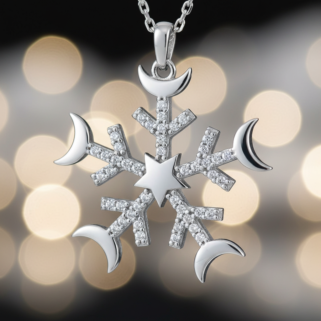 Silver Snowflake Necklace - Macro