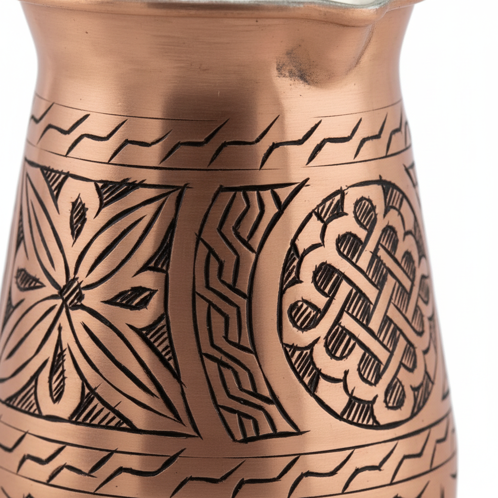 Antep keski engraved copper cezve 250ml macro detail