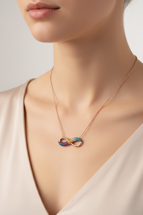 Rose Gold Multicolor Infinity Necklace - Model