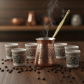 Antep keski engraved copper cezve 550ml lifestyle with 5-6 cups