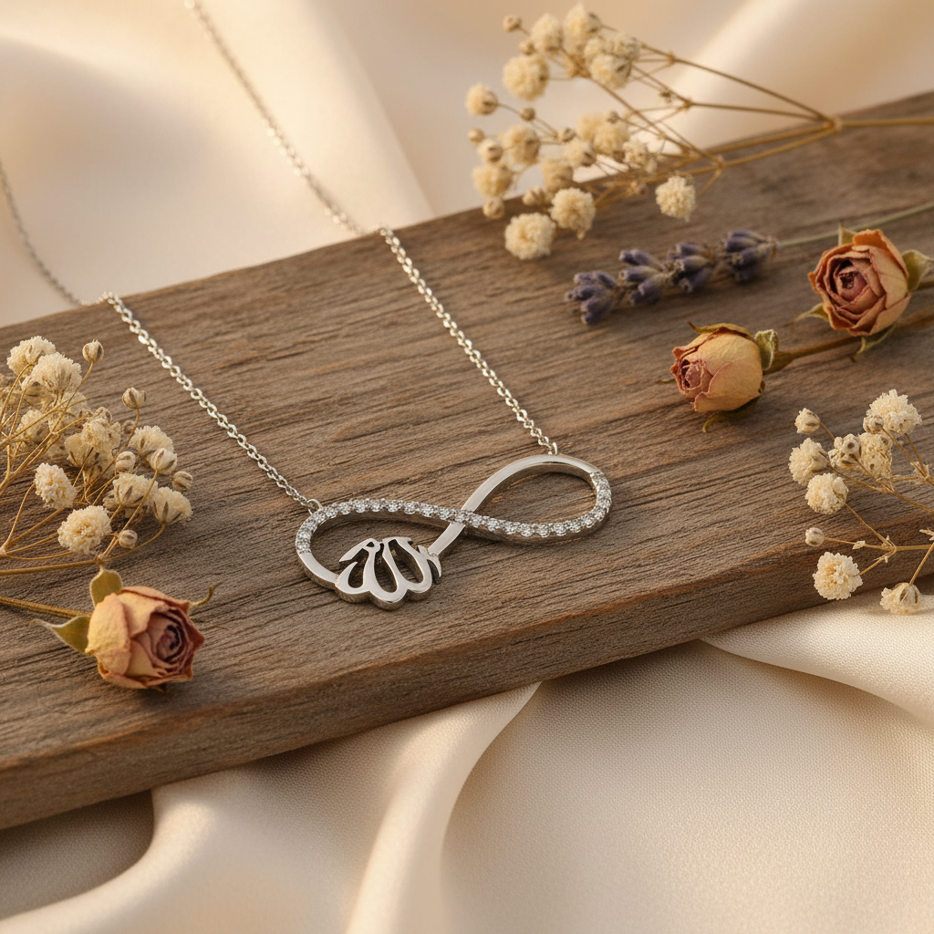 Silver Allah Infinity Necklace - Lifestyle