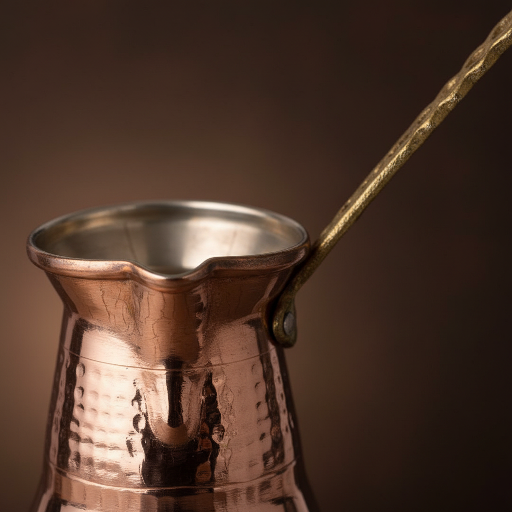 Sultan 350ml brass handle copper cezve macro texture