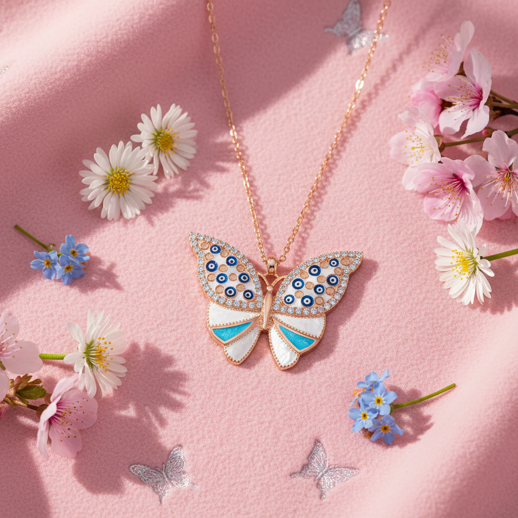 Silver Evil Eye Butterfly Women's Necklace - Lifestyle