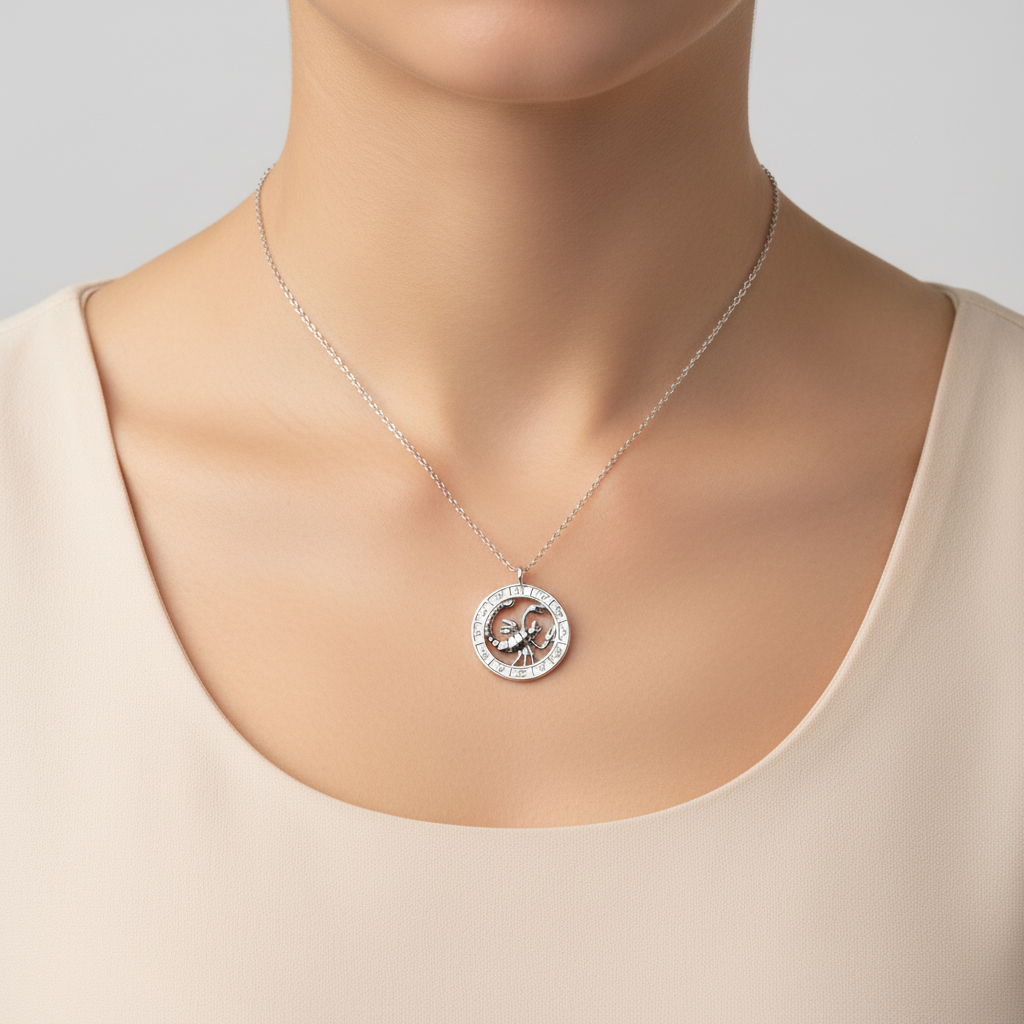 Silver Scorpio Zodiac Women's Necklace - Model