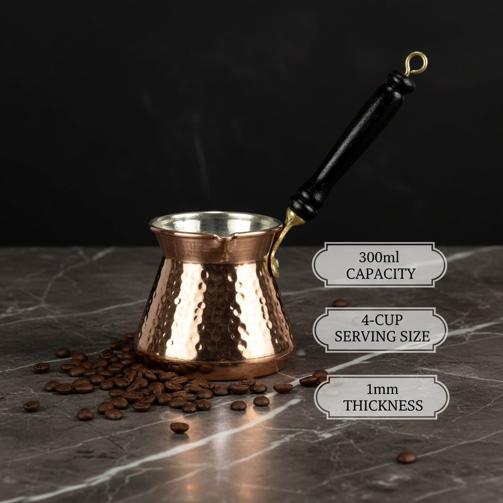 Antep topak 300ml copper cezve flat lay dimensions