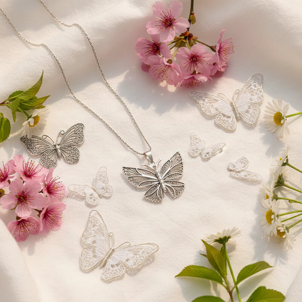 Silver Filigree Butterfly Women's Necklace - Lifestyle