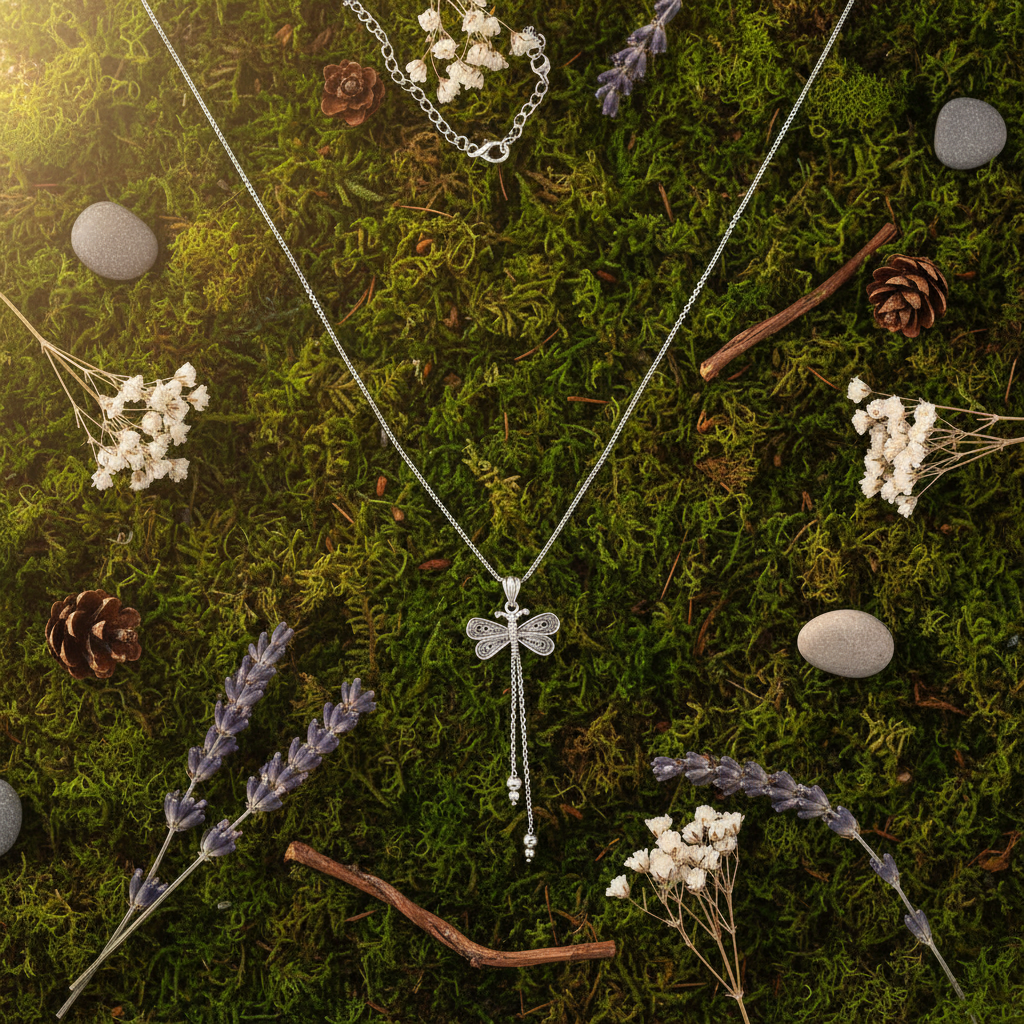 Silver Filigree Dragonfly Women's Necklace - Lifestyle
