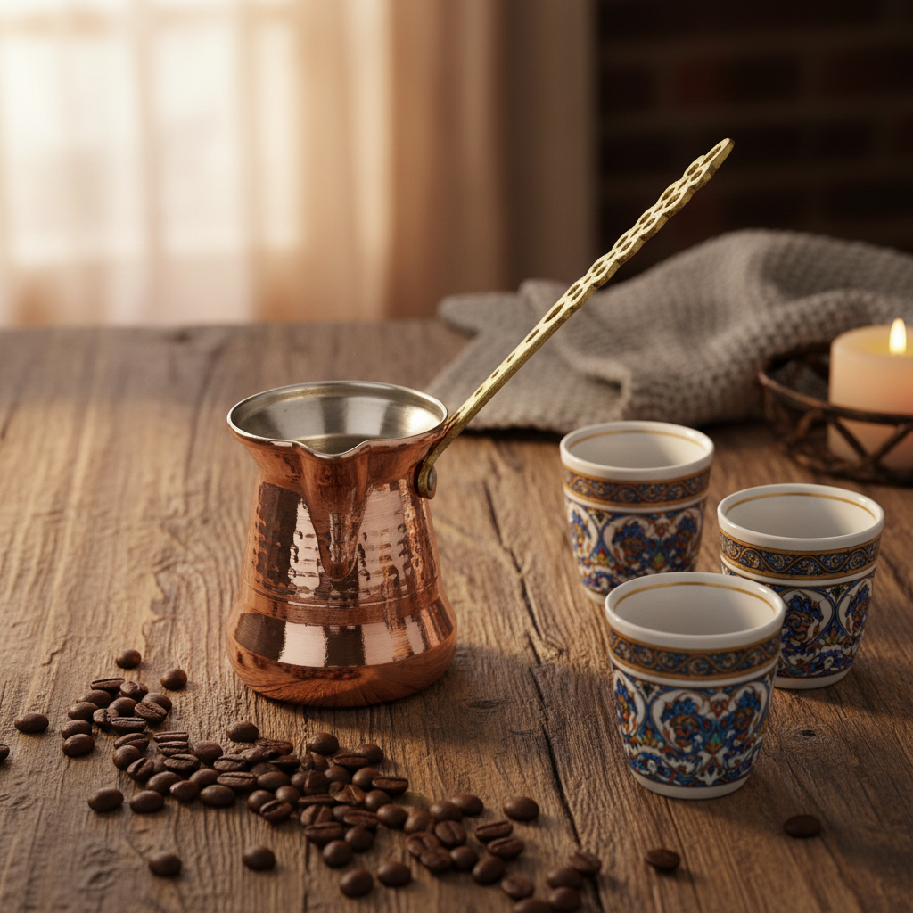Sultan 350ml brass handle copper cezve lifestyle