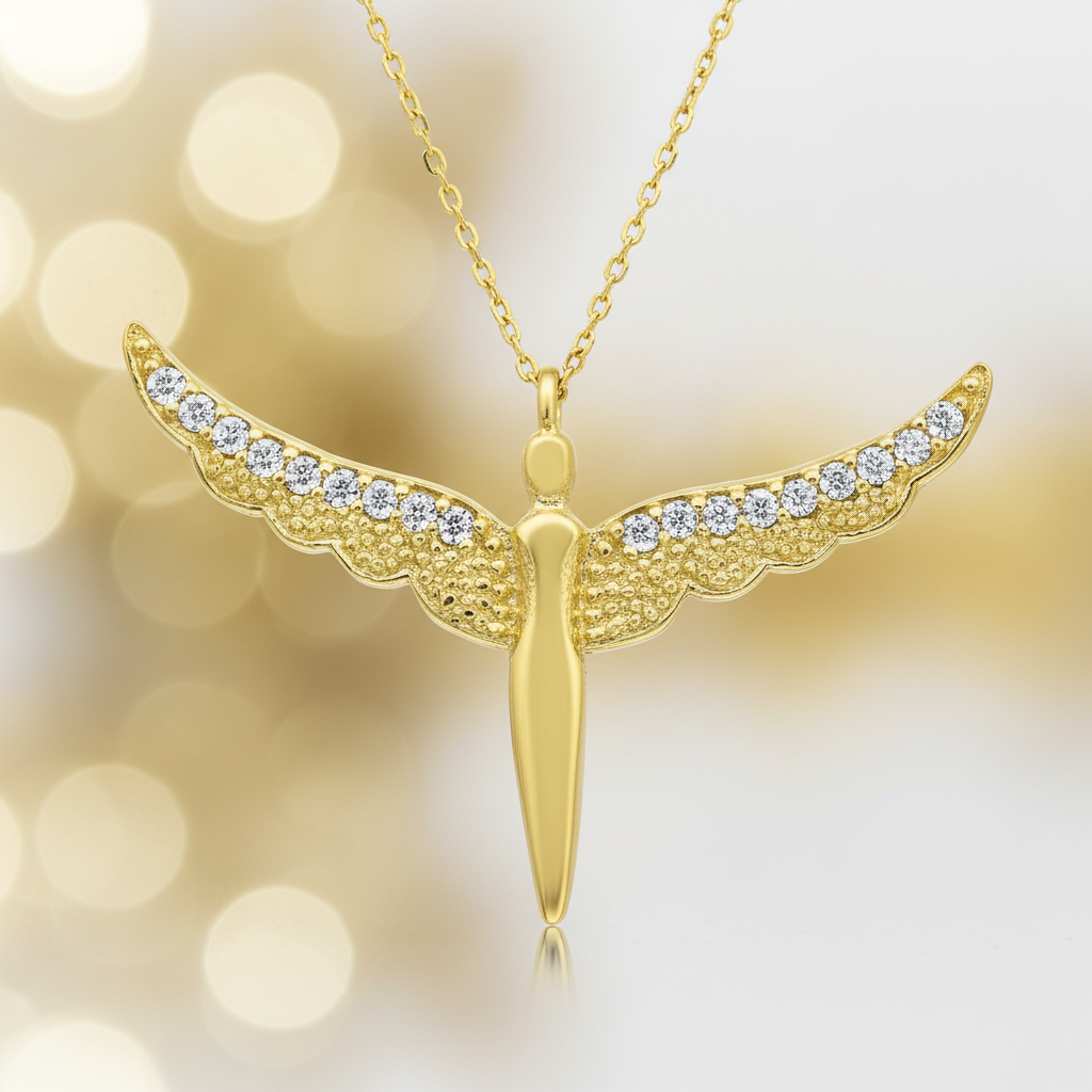 Silver Gold Winged Angel Necklace - Macro