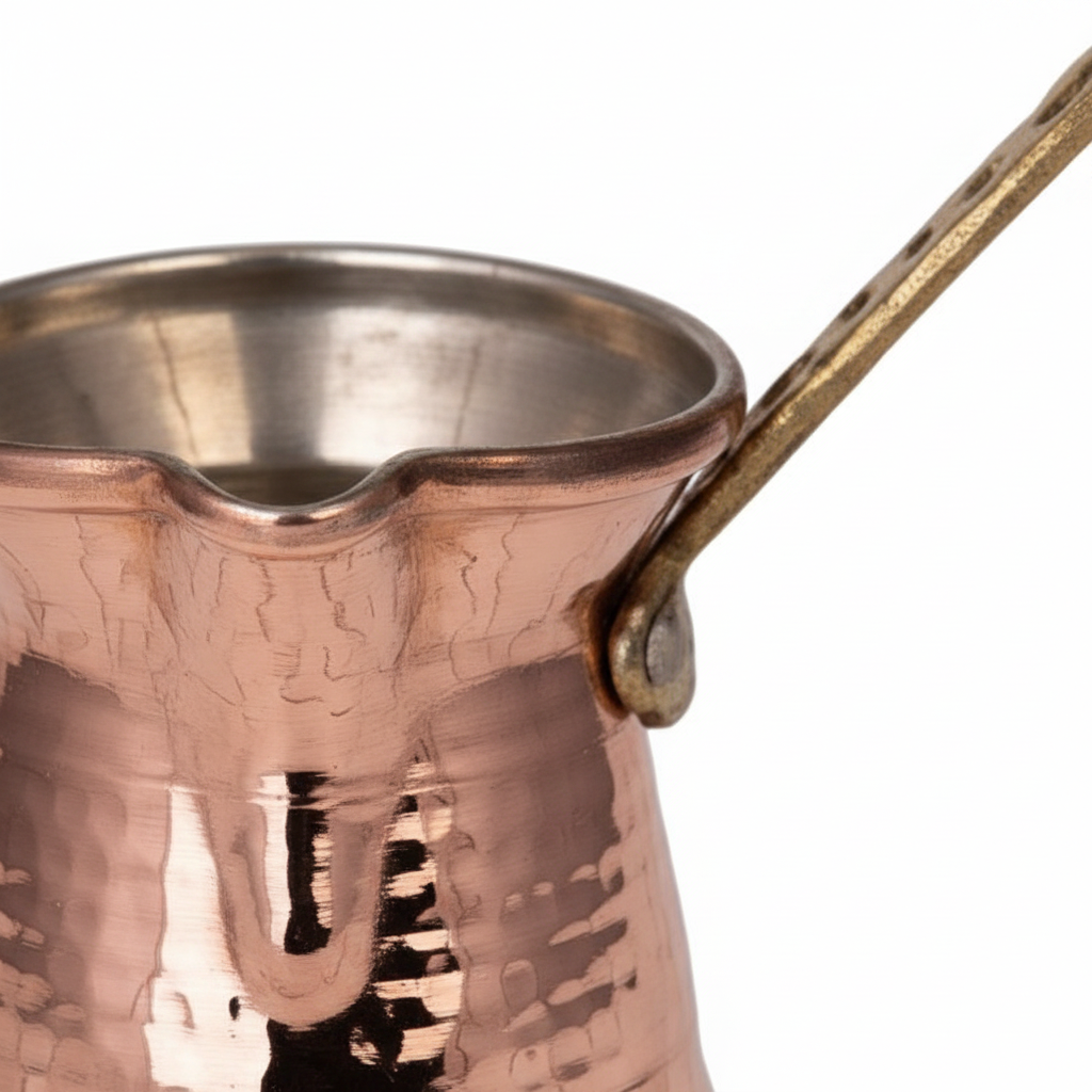 Sultan Thin 200ml brass handle copper cezve macro texture