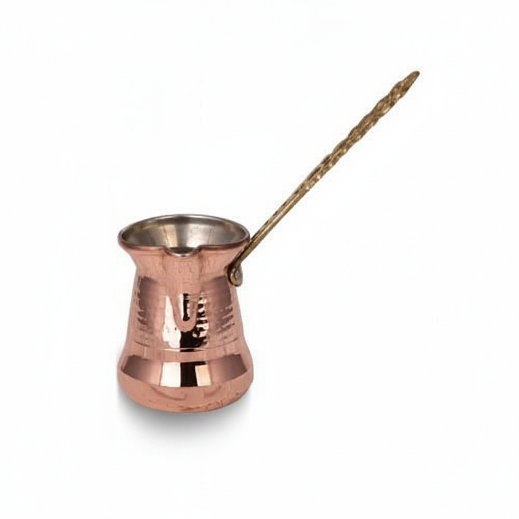 Sultan Thin 200ml brass handle copper cezve white background