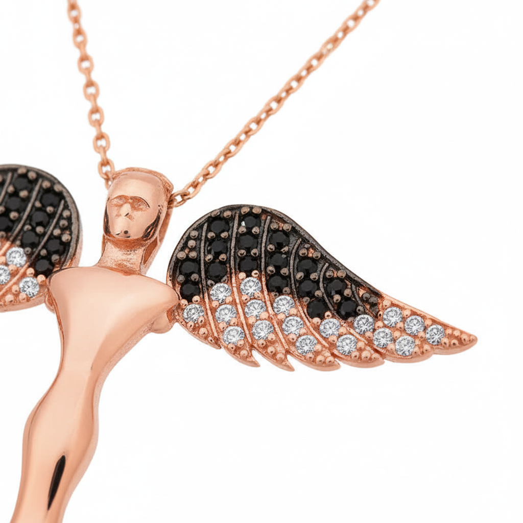 Gümüş Kanatlı Melek Kolye - Macro