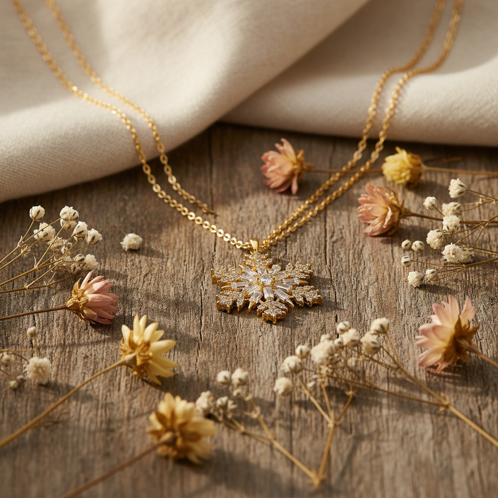 Gold Snowflake Necklace - Lifestyle