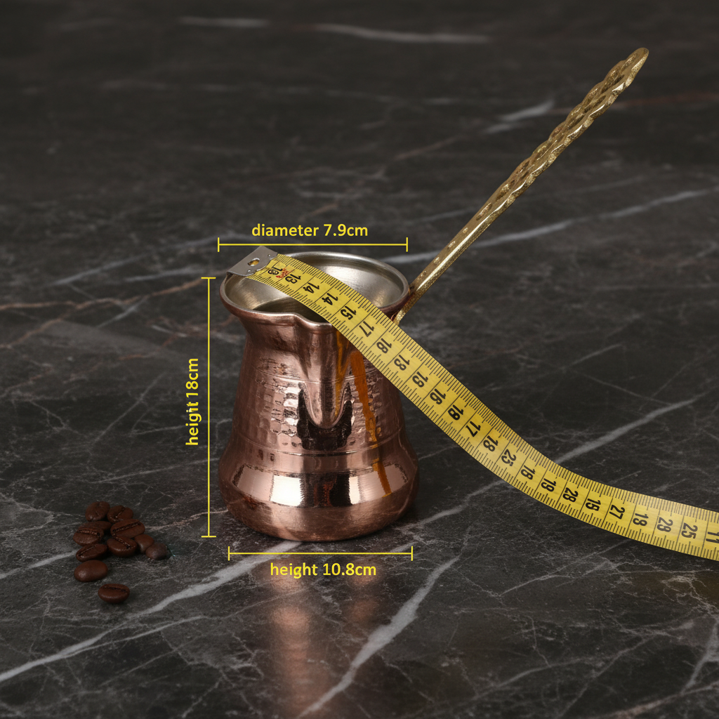 Sultan 350ml brass handle copper cezve dimensions 7.9cm x 10.8cm