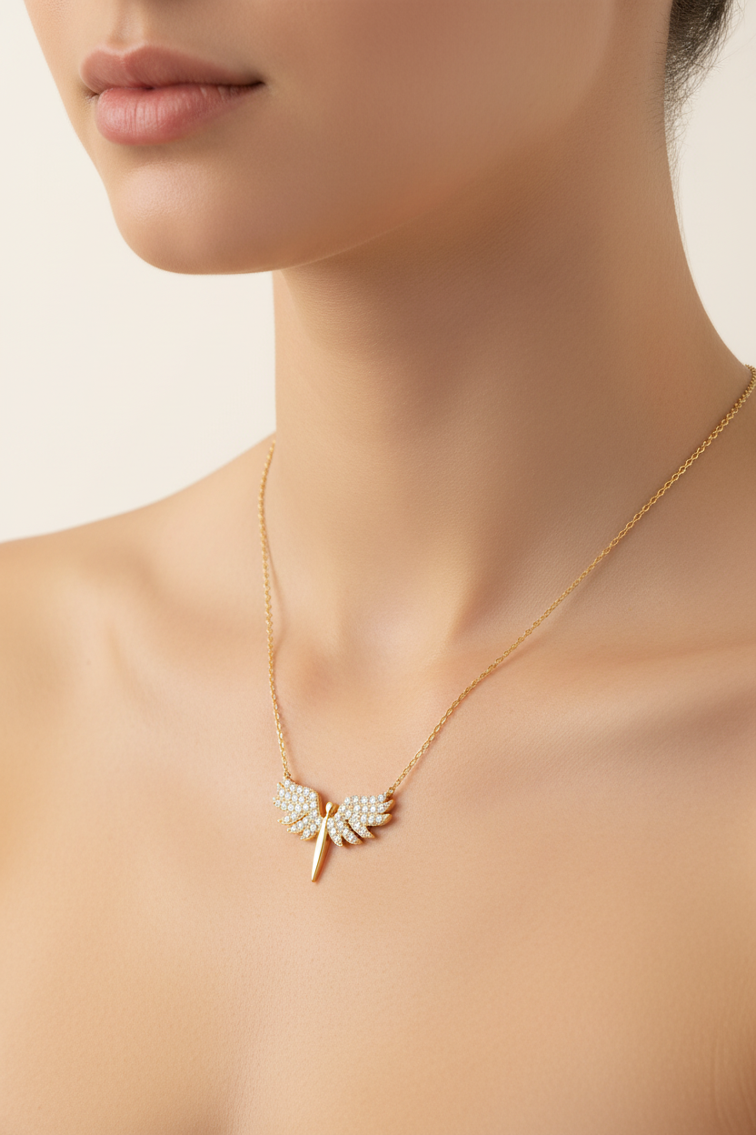 Silver Gold Michael Angel Necklace - Model