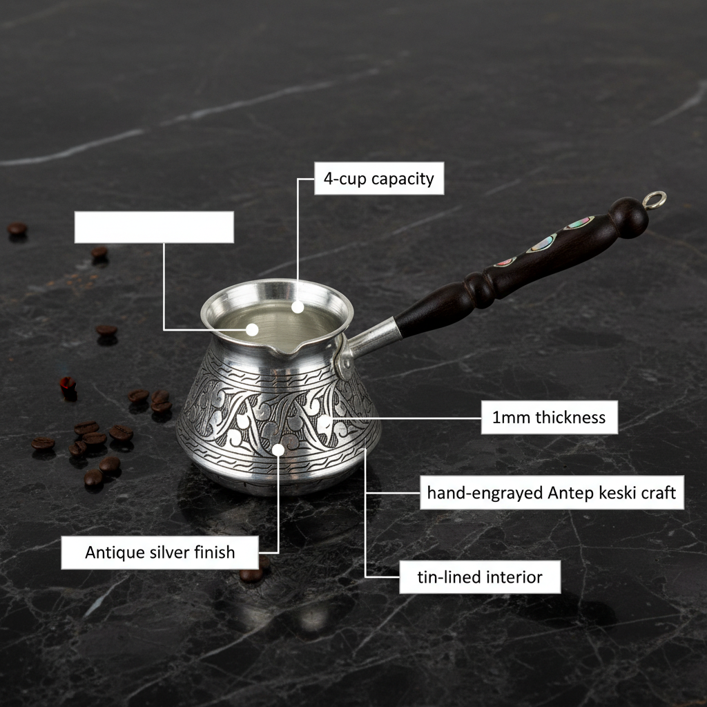 Antep eskitme topak cezve 4-cup flat lay