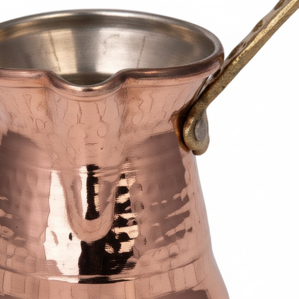Sultan 450ml brass handle copper cezve macro texture