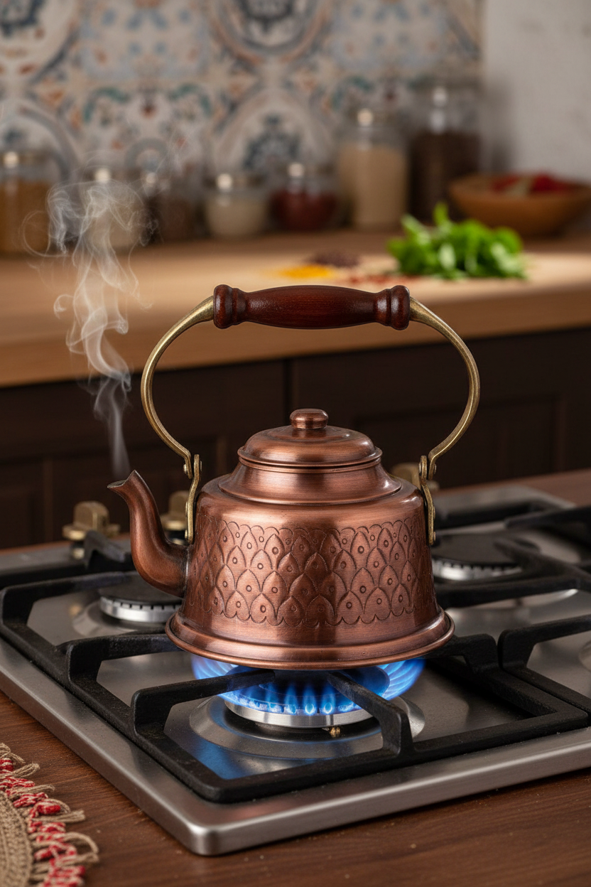 Copper Hand-Engraved Oxide Teapot - Stove Top AI