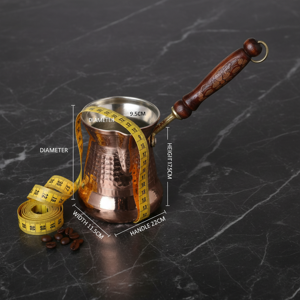 Sultan Thin 450ml copper cezve dimensions flat lay