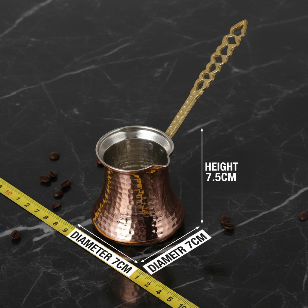 Kervan Thick 150ml copper cezve dimensions 7cm x 7.5cm
