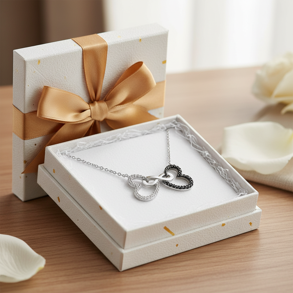 Silver Double Heart Infinity Necklace - Gift