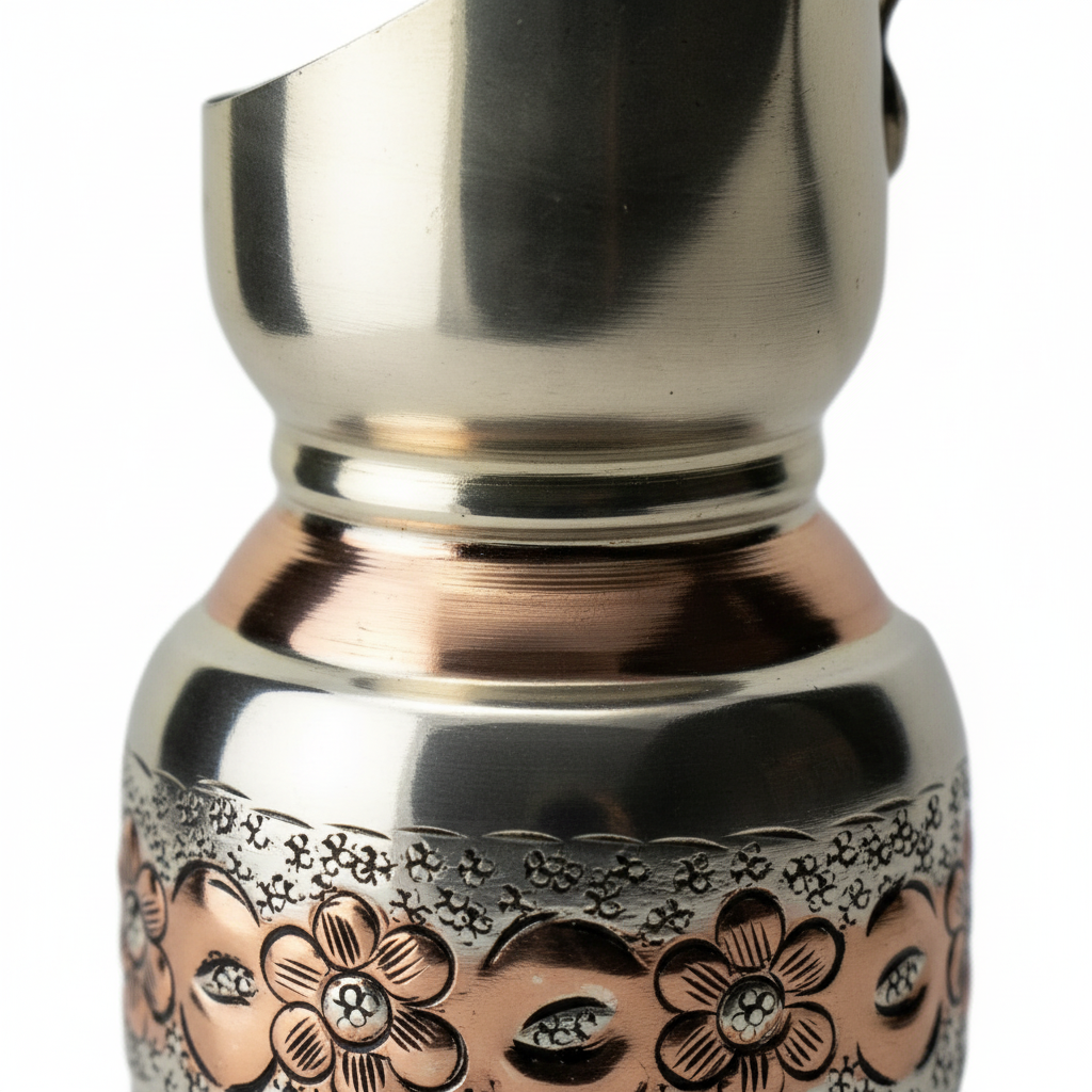 Miray two-tone copper cezve macro floral detail
