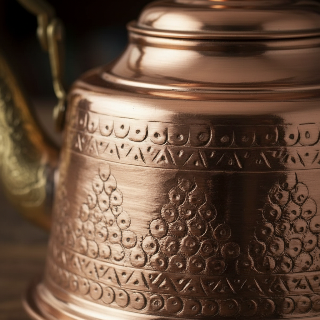 Copper Punch-Engraved Teapot - Macro Detail