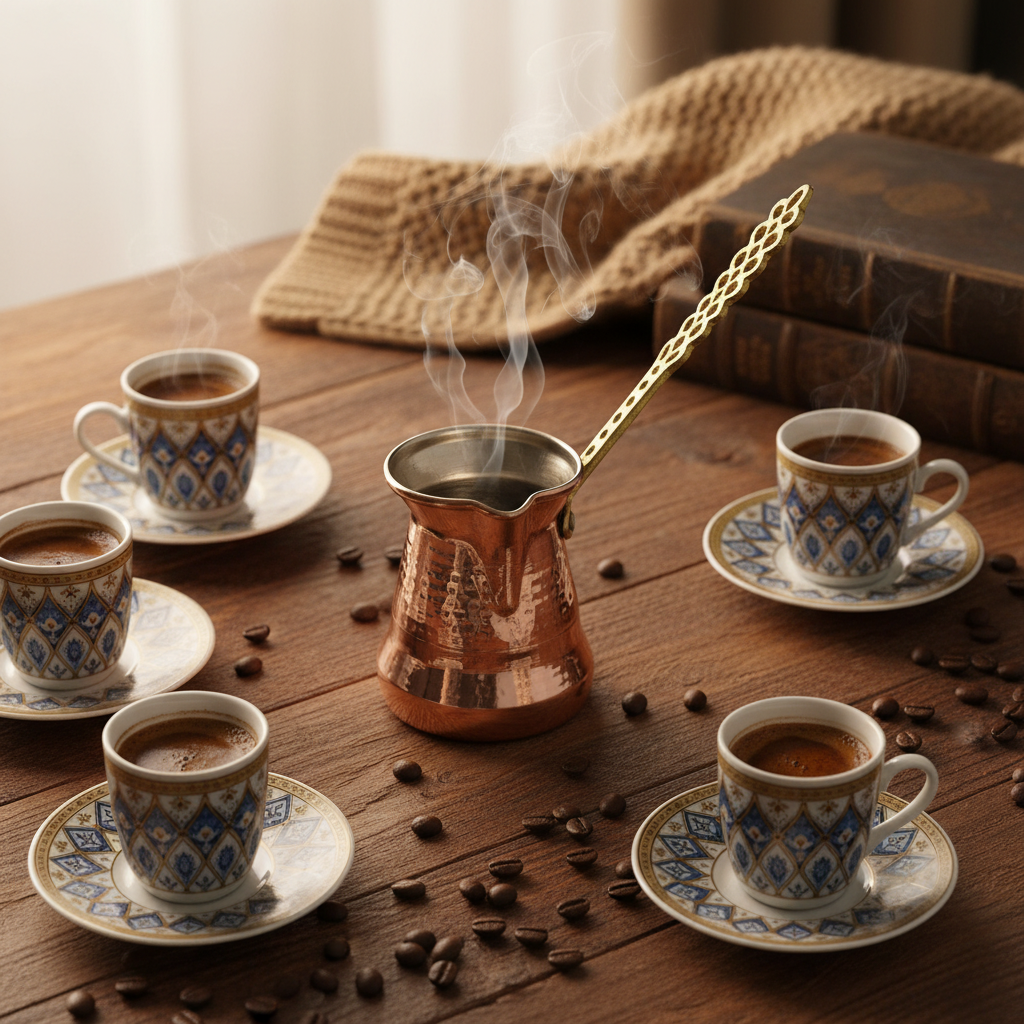 Sultan 550ml brass handle copper cezve lifestyle