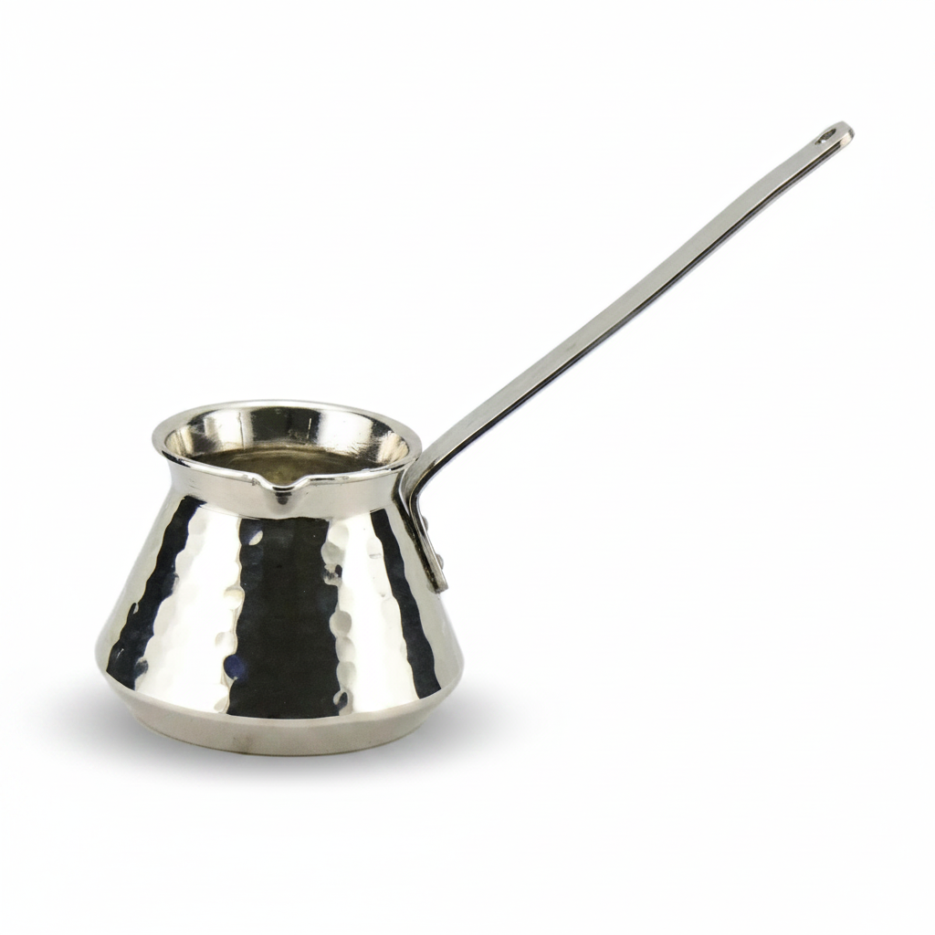 Antep nickel topak copper handle cezve 5-cup white background
