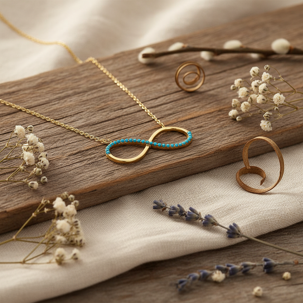 Gold Turquoise Infinity Necklace - Lifestyle