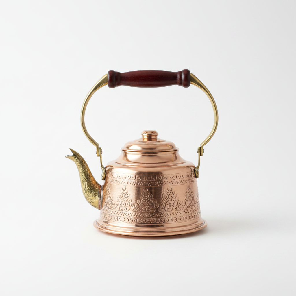 Copper Punch-Engraved Teapot - White Background AI