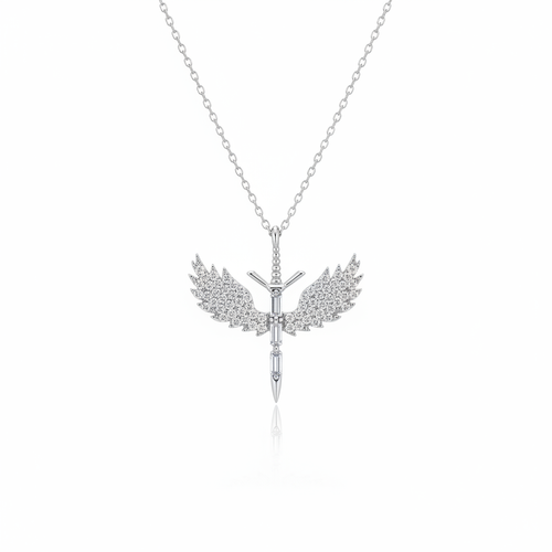 Silver Michael Sword Necklace - White Background