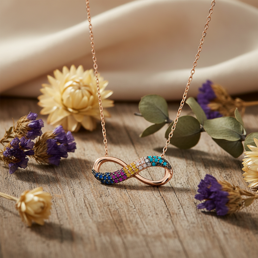 Rose Gold Multicolor Infinity Necklace - Lifestyle