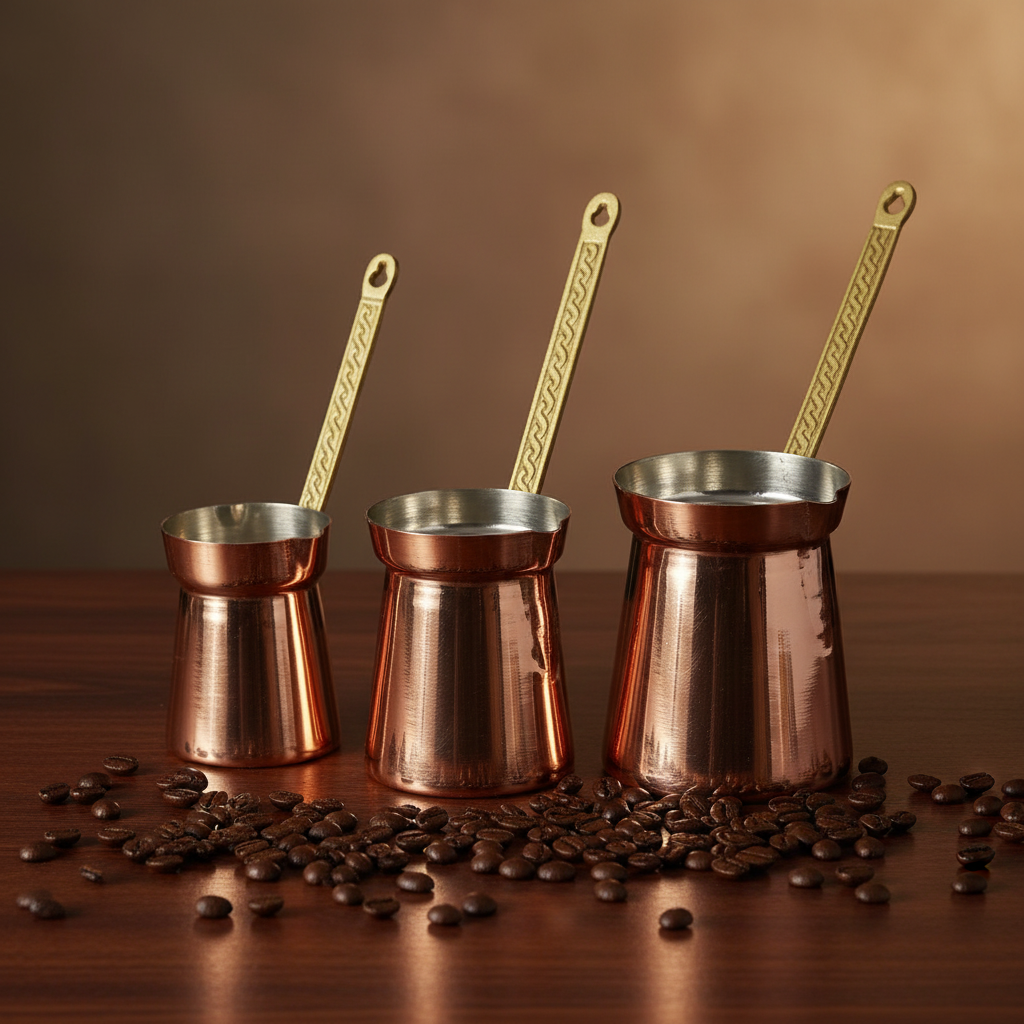 Polished copper Moda cezve set 3-piece lifestyle main photo
