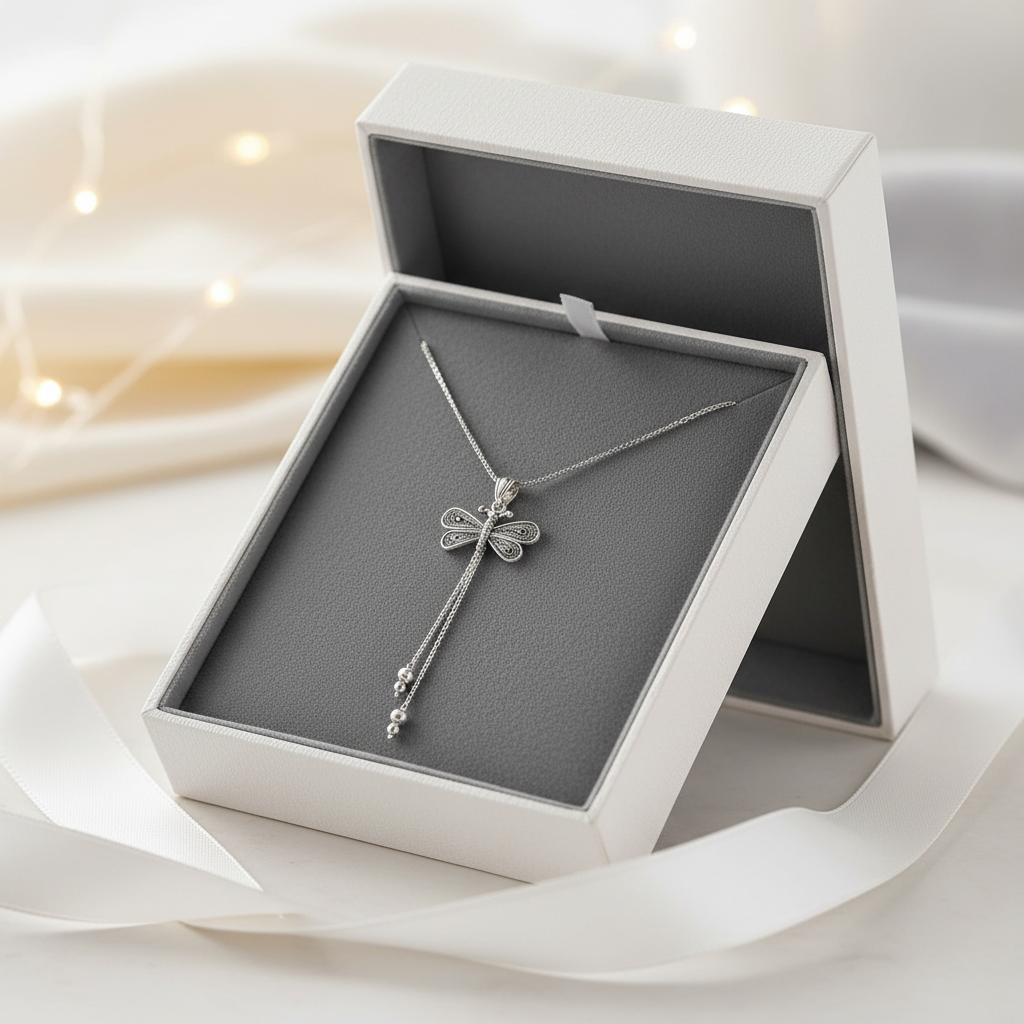 Silver Filigree Dragonfly Women's Necklace - Gift